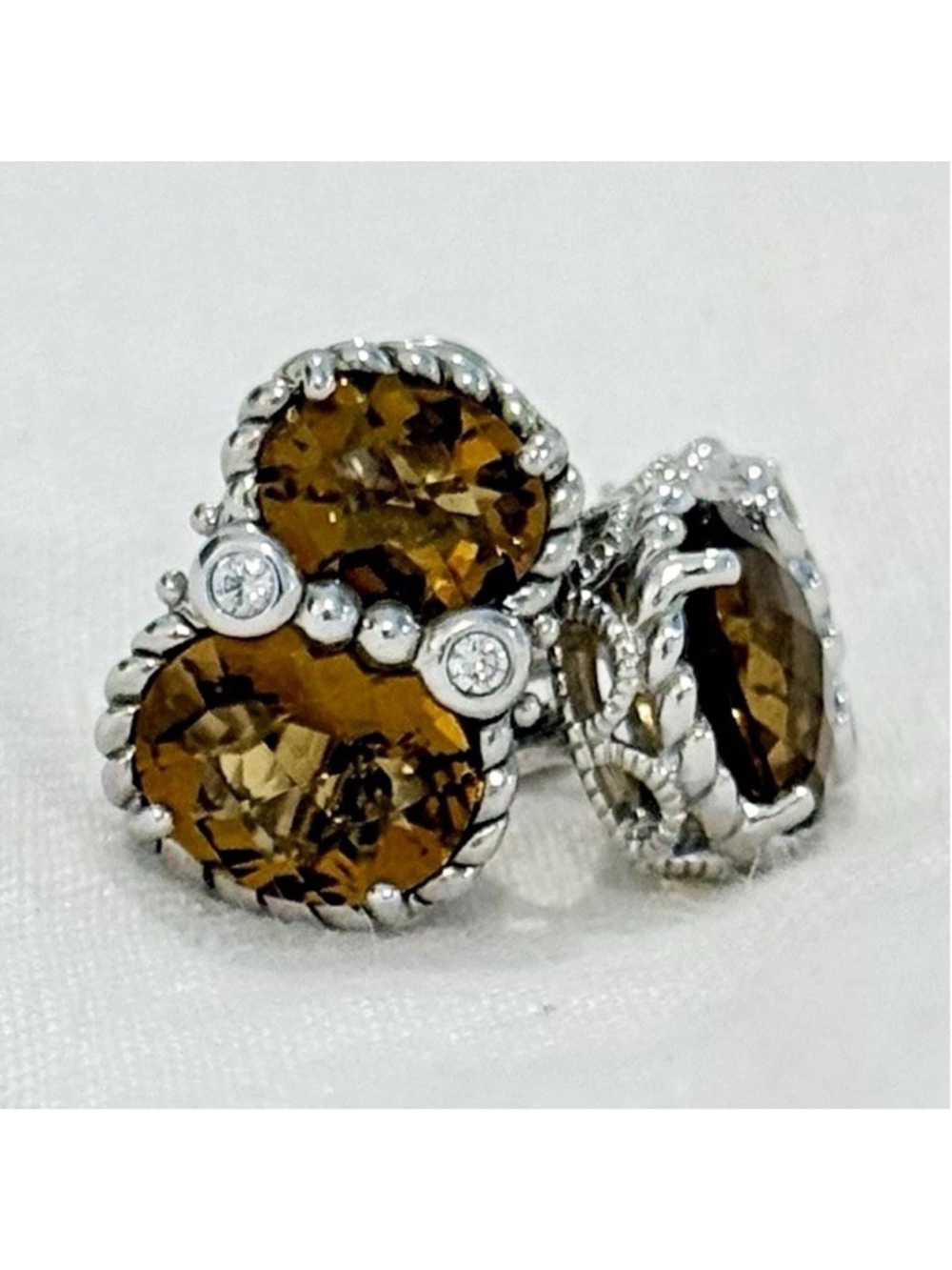 Judith Ripka 925 Sterling Silver Honey Quartz Diamonique Stud Earrings